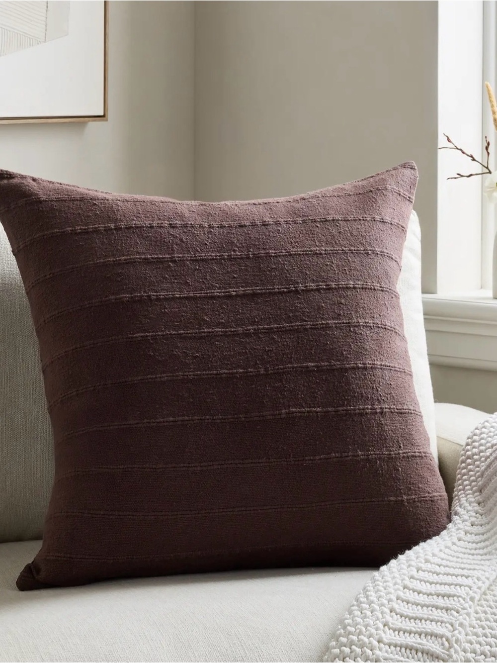 Quince Espresso Textured Striped Cotton Pillow Cover